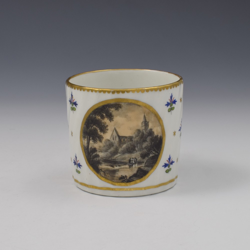 Flight & Barr Worcester Porcelain Landscape View Spiral Fluted Coffee Can c.1795