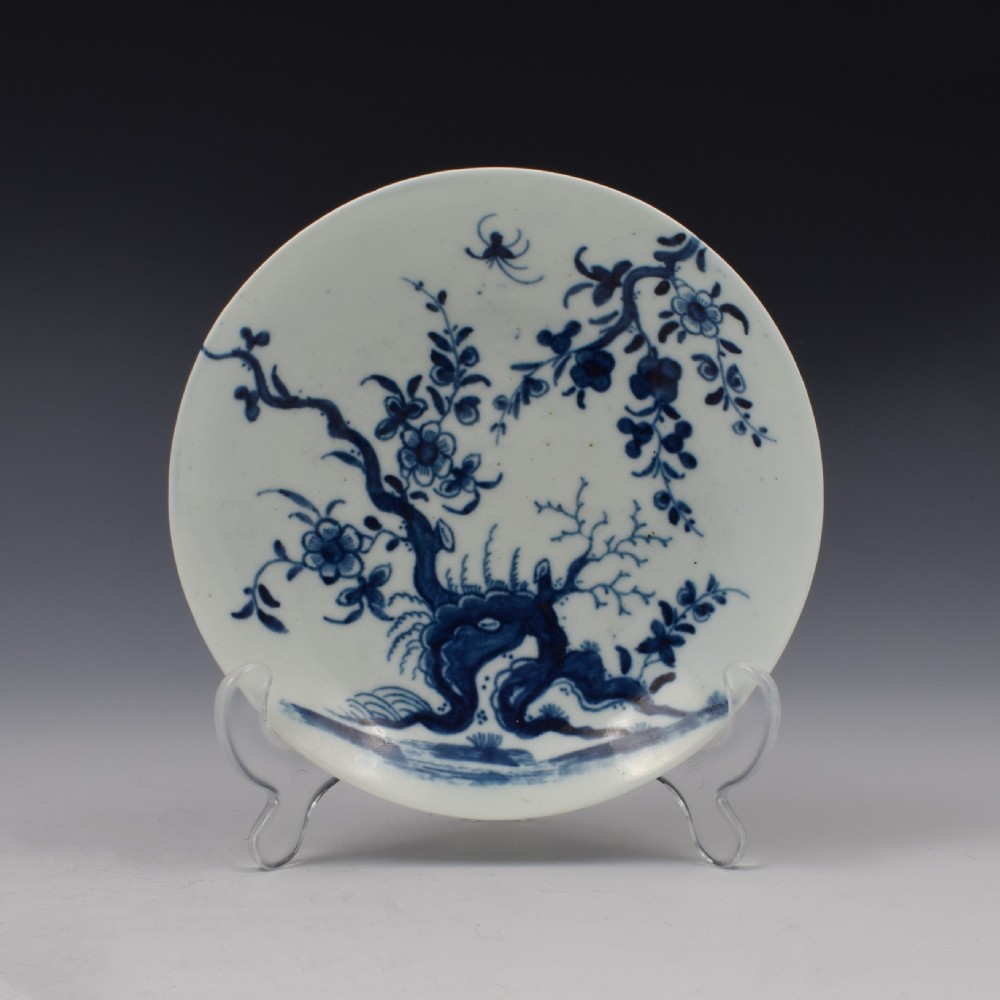 First Period Worcester Porcelain Prunus Root Tea Bowl & Saucer c.1760 View II