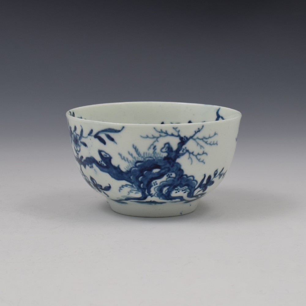 First Period Worcester Porcelain Prunus Root Tea Bowl & Saucer c.1760 View III