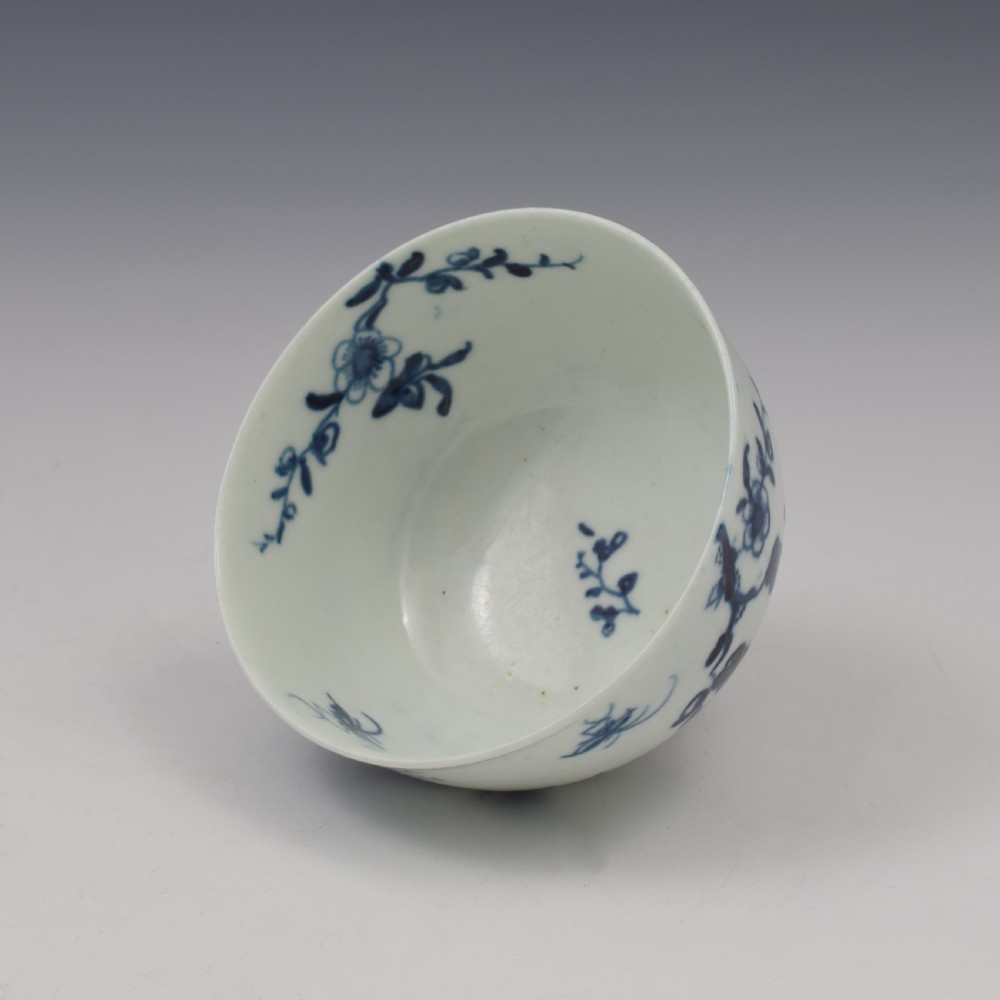First Period Worcester Porcelain Prunus Root Tea Bowl & Saucer c.1760 View VI