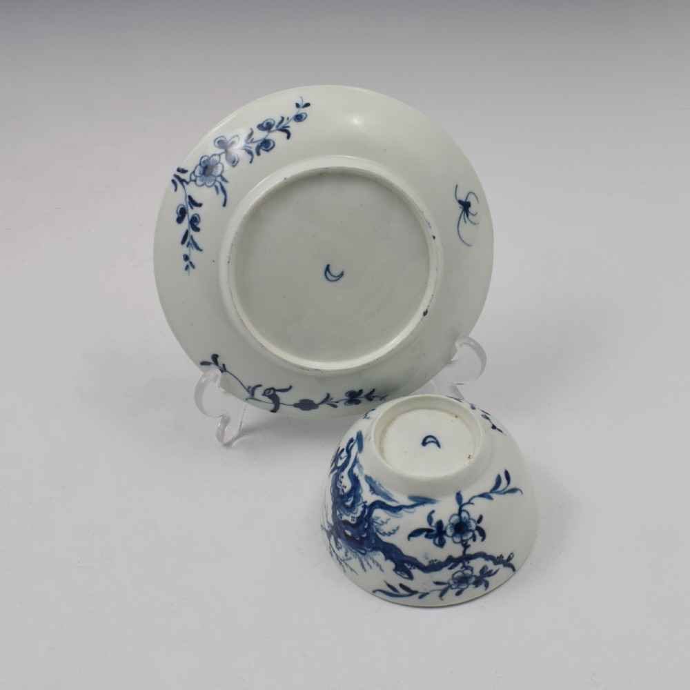 First Period Worcester Porcelain Prunus Root Tea Bowl & Saucer c.1760 View VII