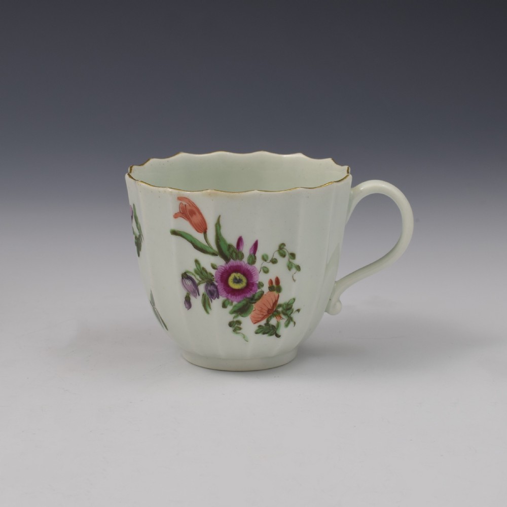 Worcester Porcelain Fluted Coffee Cup & Saucer c.1765 View III