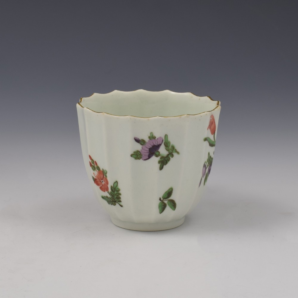 Worcester Porcelain Fluted Coffee Cup & Saucer c.1765 View IV