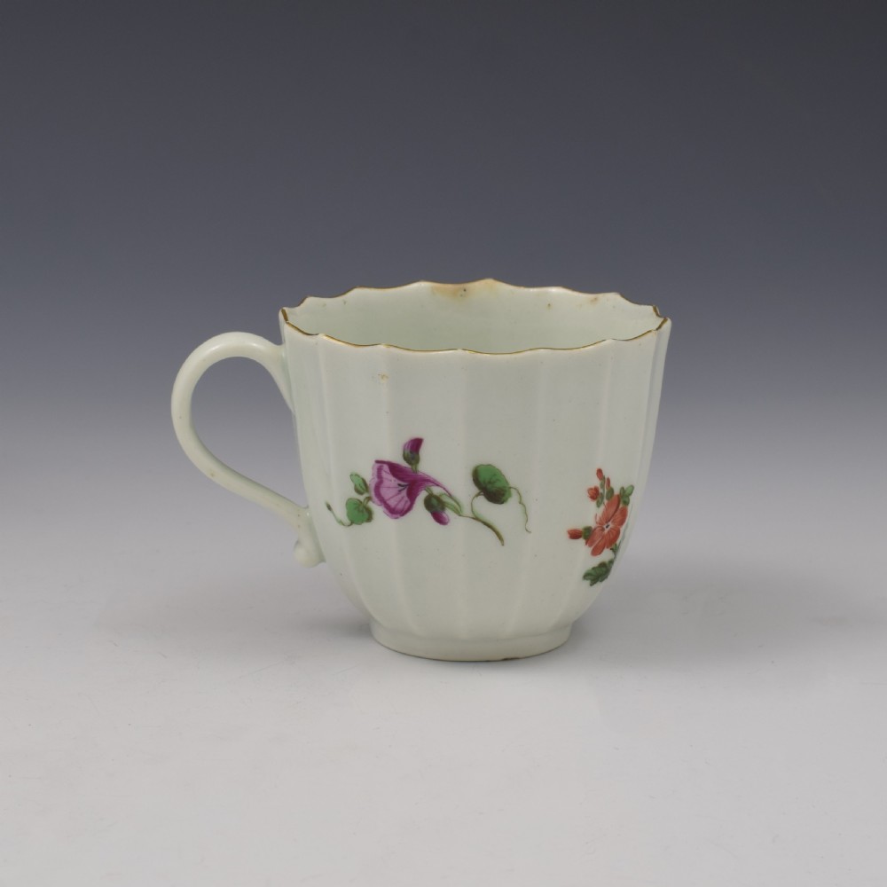 Worcester Porcelain Fluted Coffee Cup & Saucer c.1765 View V