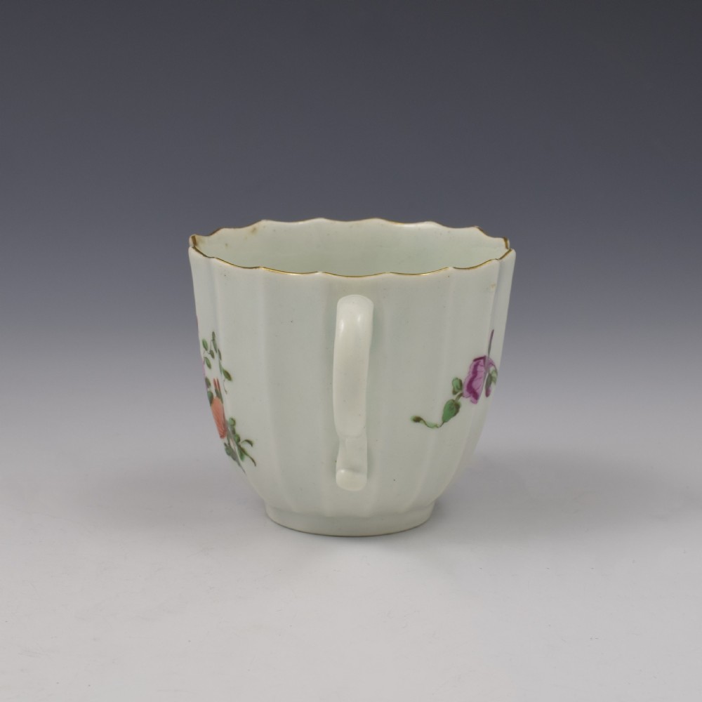 Worcester Porcelain Fluted Coffee Cup & Saucer c.1765 View VI