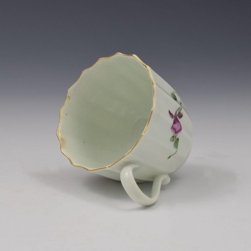Worcester Porcelain Fluted Coffee Cup & Saucer c.1765 View VII