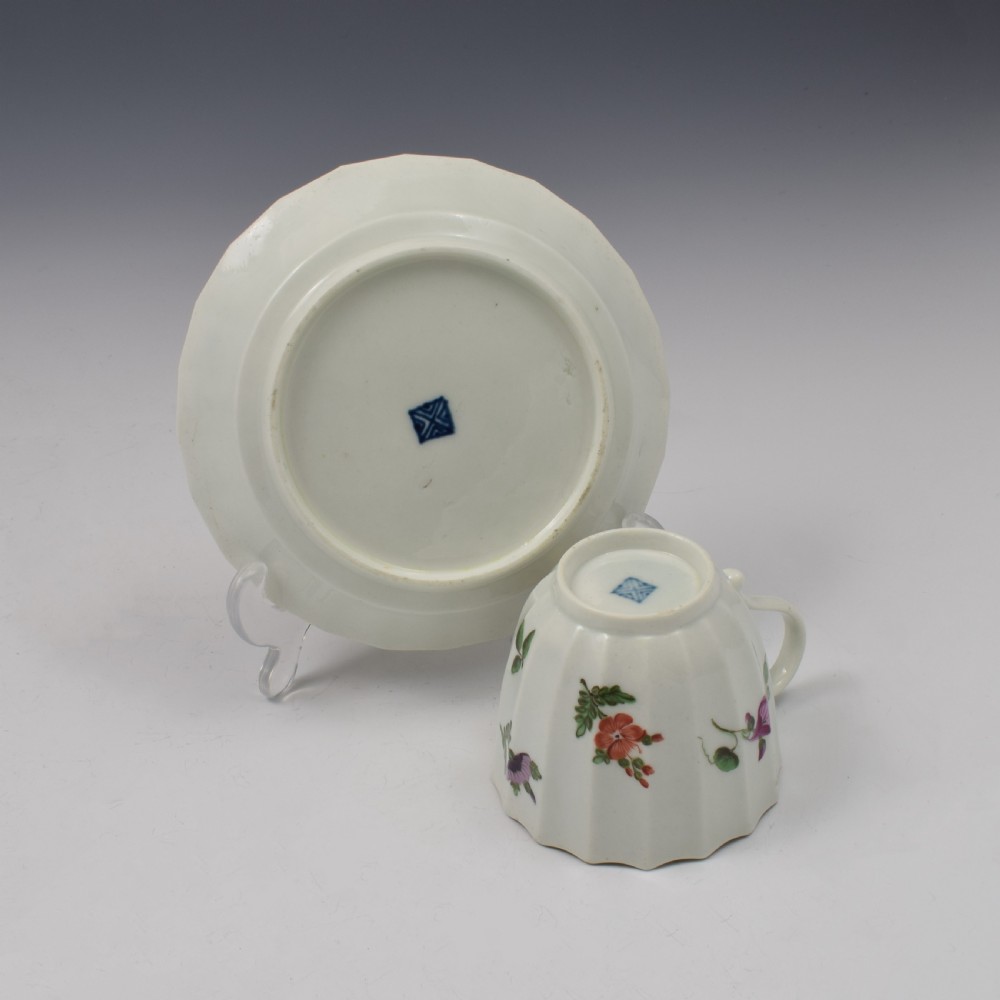 Worcester Porcelain Fluted Coffee Cup & Saucer c.1765 View VIII