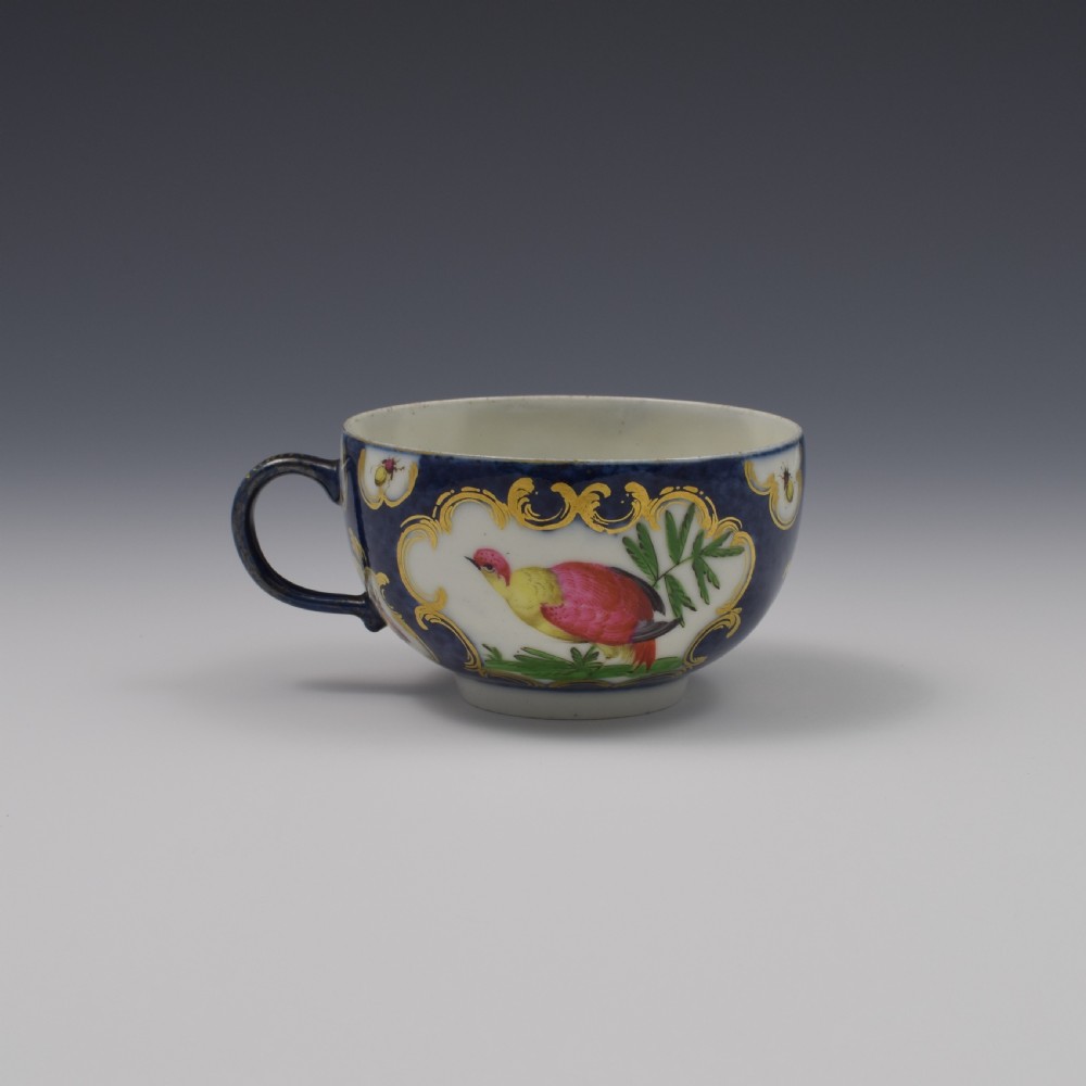 First Period Worcester Porcelain Blue Scale & Fancy Bird Tea Cup c.1770