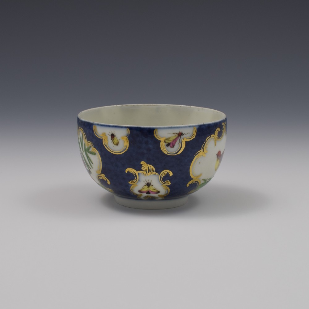 First Period Worcester Porcelain Blue Scale & Fancy Bird Tea Cup c.1770 View II