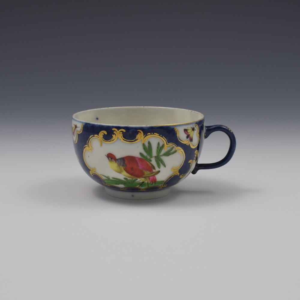 First Period Worcester Porcelain Blue Scale & Fancy Bird Tea Cup c.1770 View III