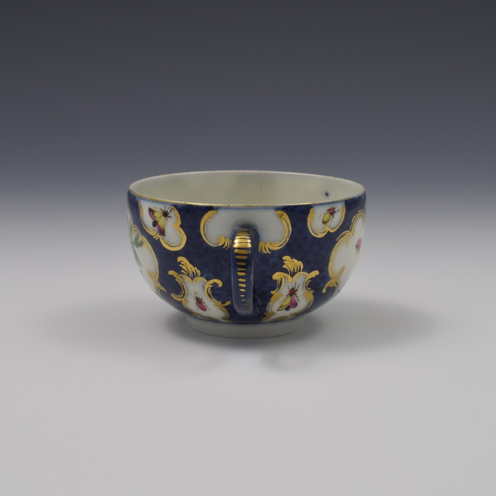 First Period Worcester Porcelain Blue Scale & Fancy Bird Tea Cup c.1770 View IV
