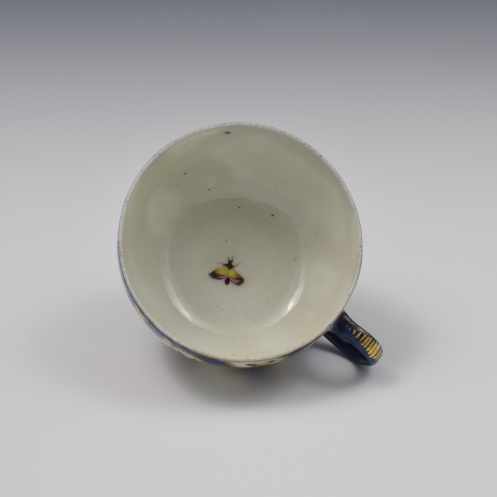 First Period Worcester Porcelain Blue Scale & Fancy Bird Tea Cup c.1770 View V