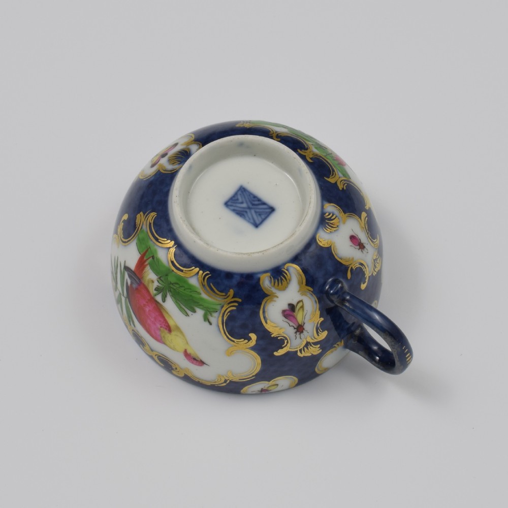 First Period Worcester Porcelain Blue Scale & Fancy Bird Tea Cup c.1770 View VI