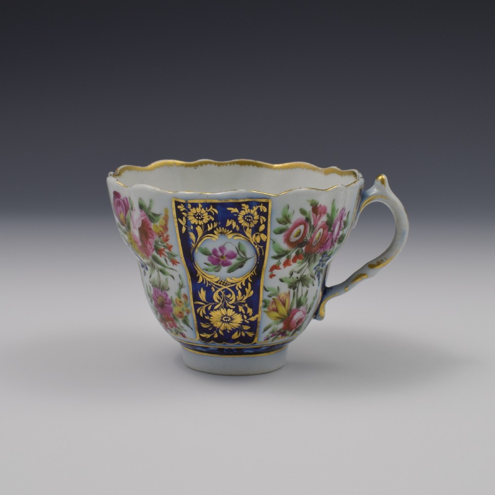 First Period Worcester Porcelain Queen's Pattern Chocolate Cup c.1768 View V