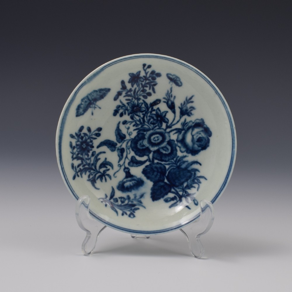 First Period Worcester Porcelain Three Flowers Tea Bowl & Saucer c.1770 View II