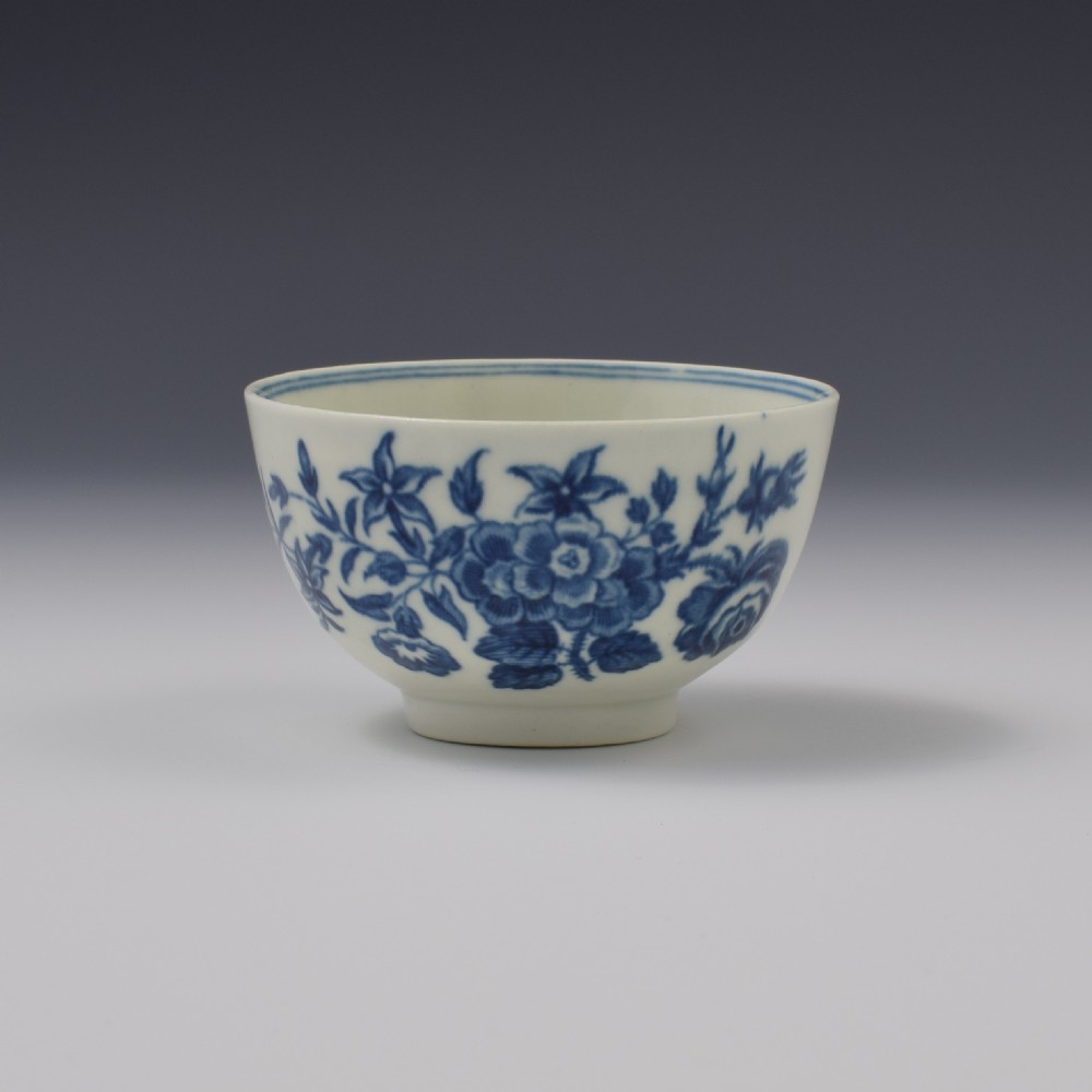 First Period Worcester Porcelain Three Flowers Tea Bowl & Saucer c.1770 View III