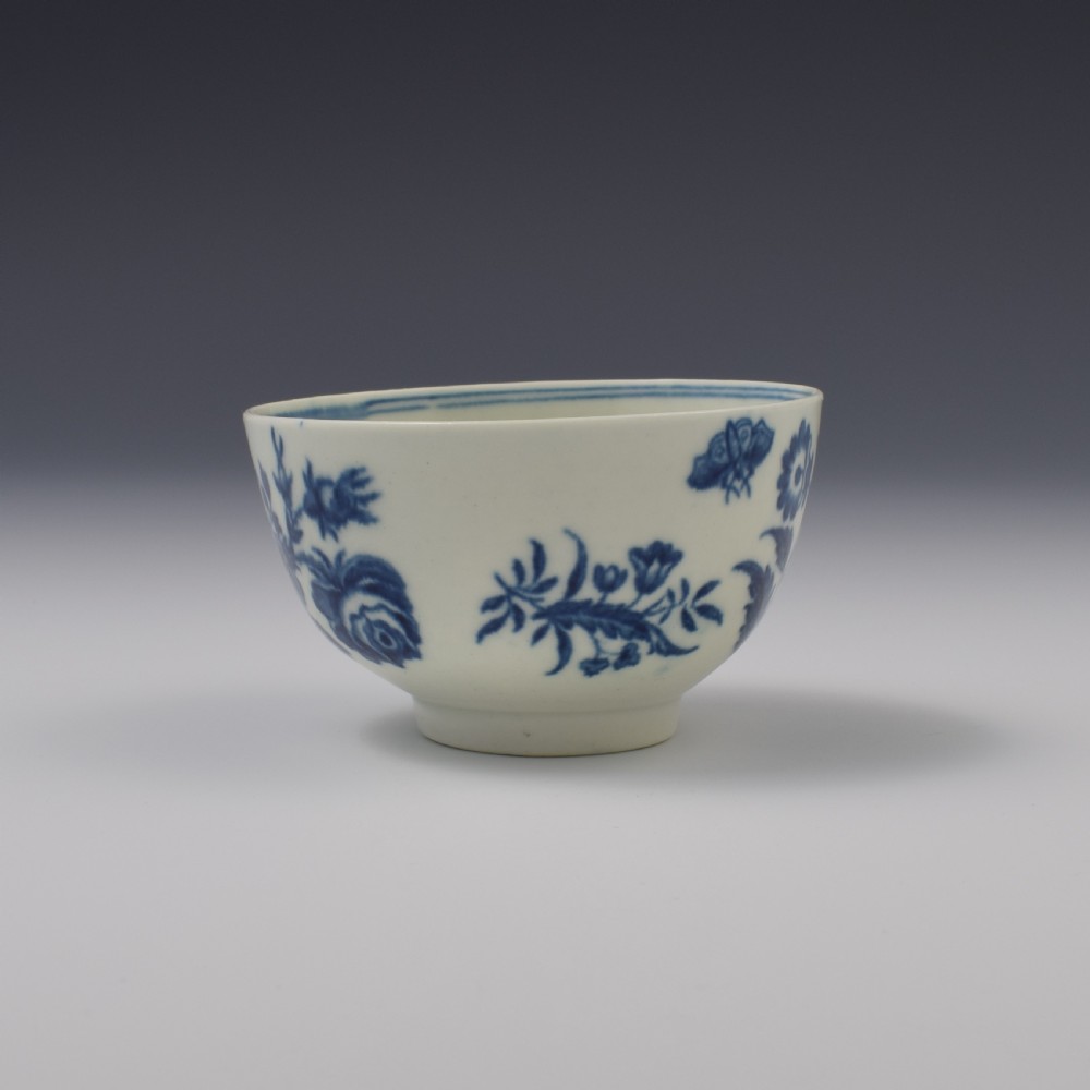 First Period Worcester Porcelain Three Flowers Tea Bowl & Saucer c.1770 View IV