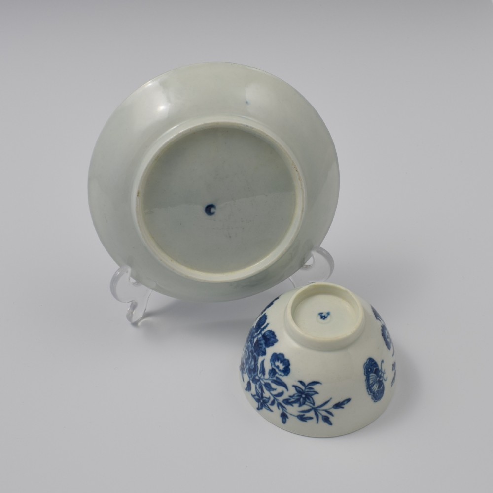 First Period Worcester Porcelain Three Flowers Tea Bowl & Saucer c.1770 View VII