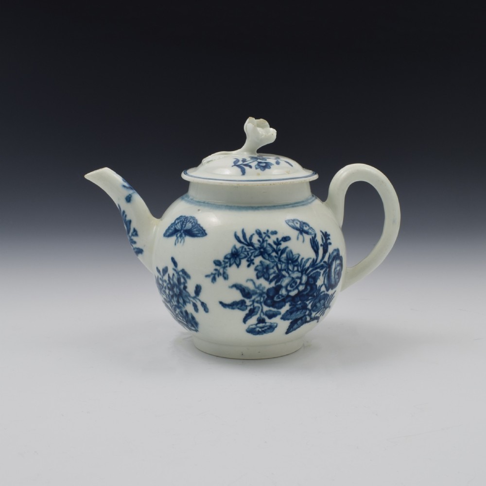 First Period Worcester Porcelain Small Three Flowers Teapot c.1765 View V