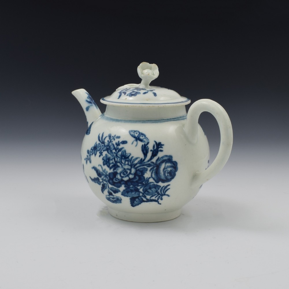 First Period Worcester Porcelain Small Three Flowers Teapot c.1765 View VI