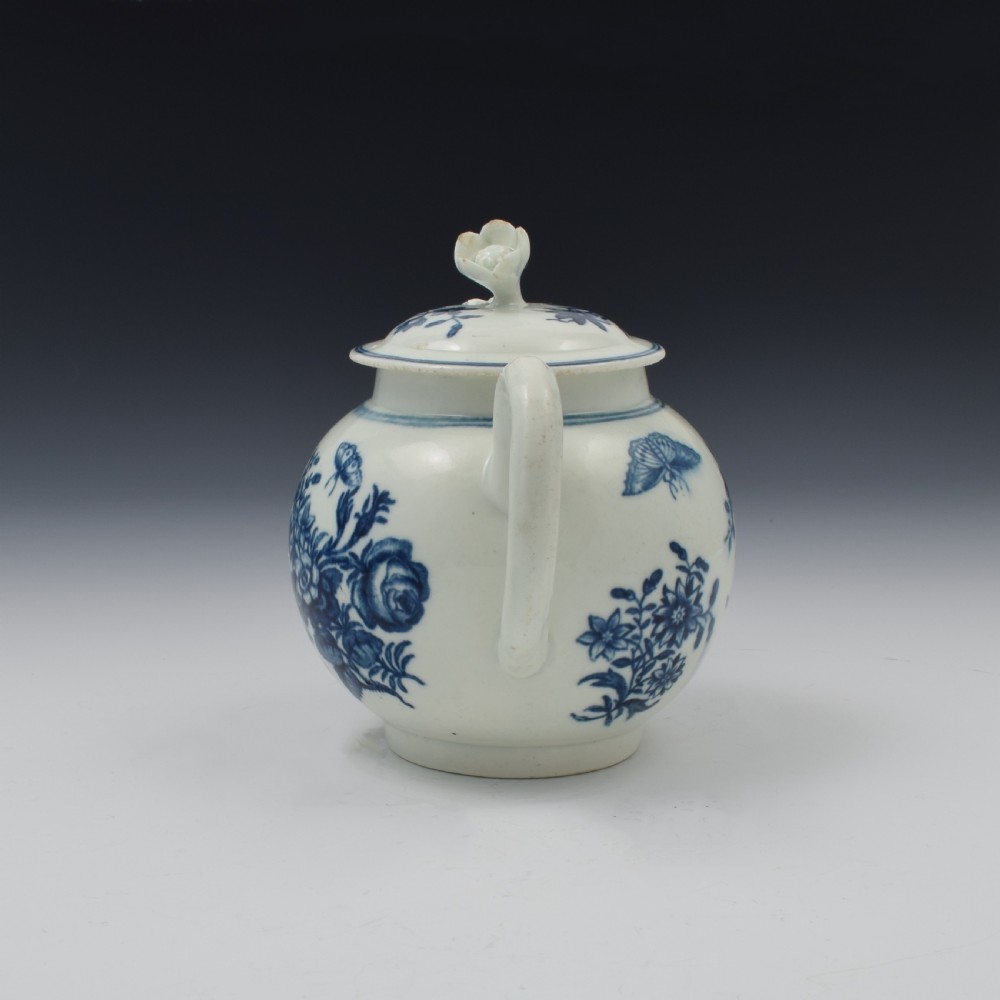 First Period Worcester Porcelain Small Three Flowers Teapot c.1765 View VII