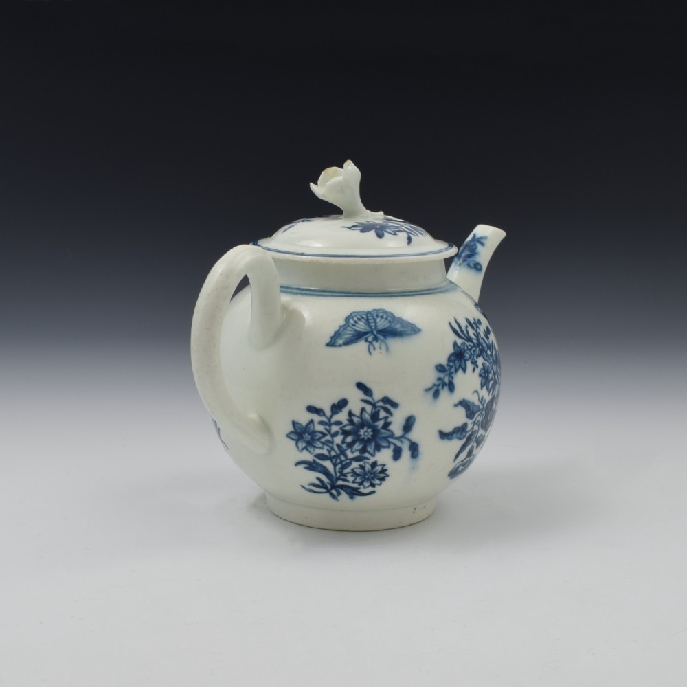 First Period Worcester Porcelain Small Three Flowers Teapot c.1765 View VIII