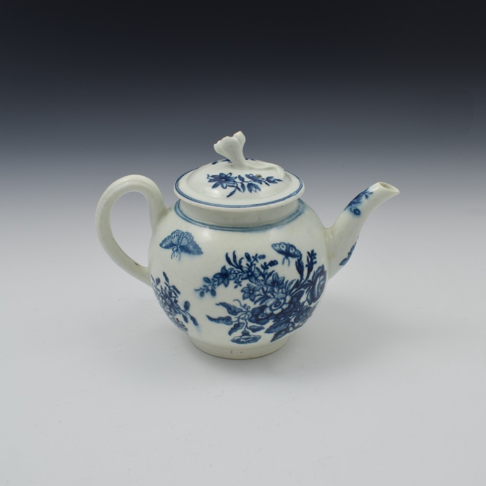 First Period Worcester Porcelain Small Three Flowers Teapot c.1765 View IX
