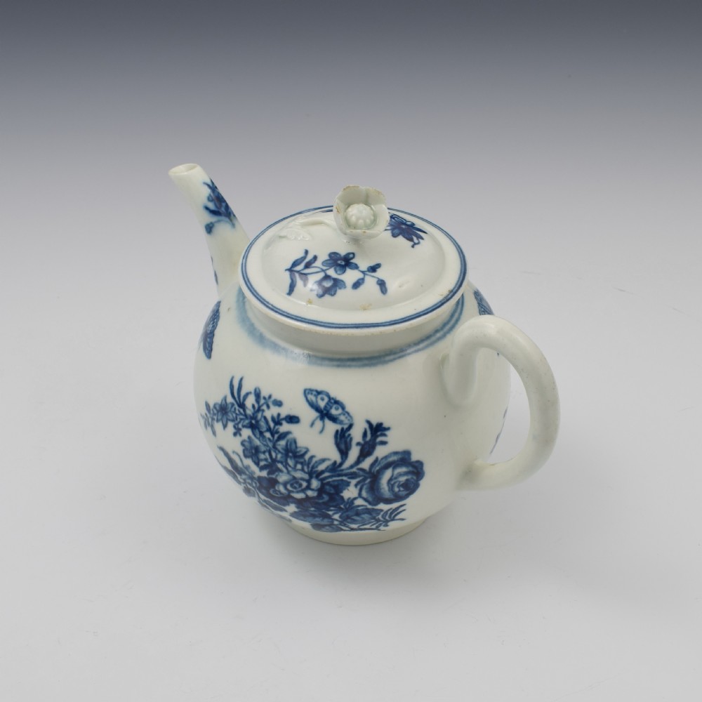 First Period Worcester Porcelain Small Three Flowers Teapot c.1765 View X