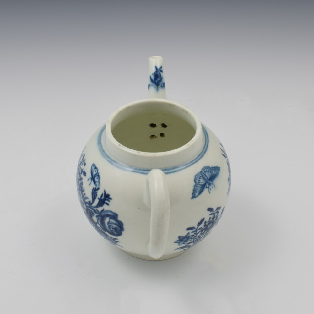 First Period Worcester Porcelain Small Three Flowers Teapot c.1765 View XI