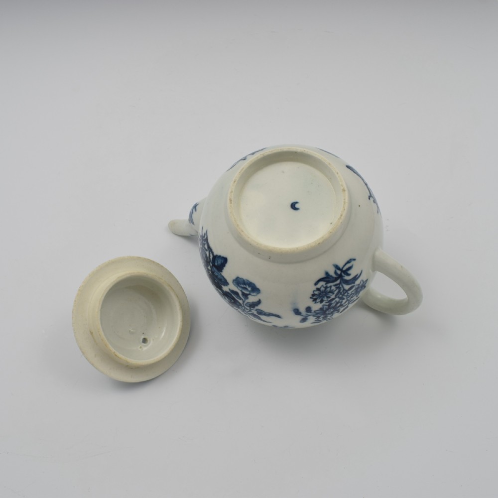 First Period Worcester Porcelain Small Three Flowers Teapot c.1765 View XII