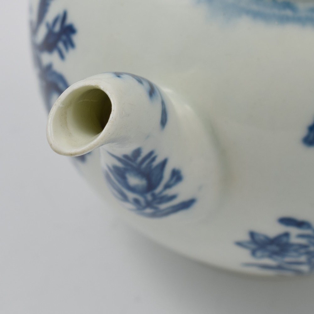 First Period Worcester Porcelain Small Three Flowers Teapot c.1765 View XIV