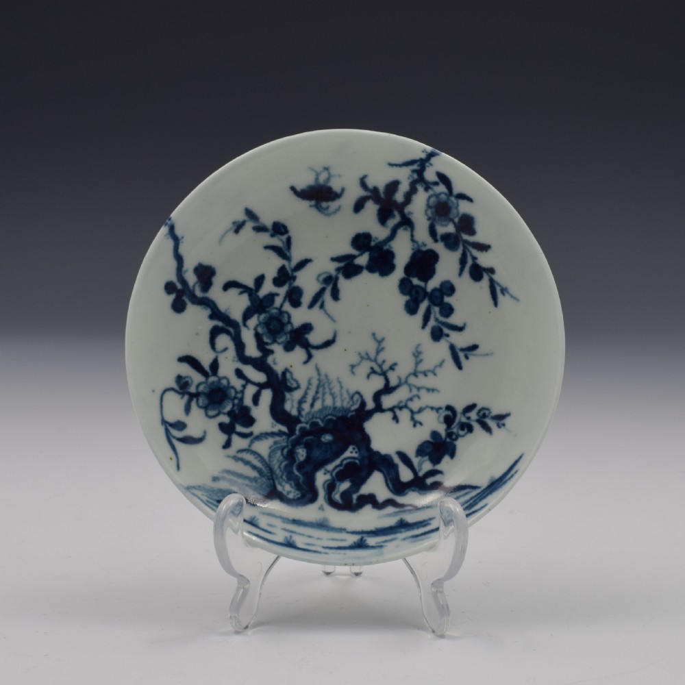 First Period Worcester Porcelain Prunus Root Tea Bowl & Saucer c.1760 View II