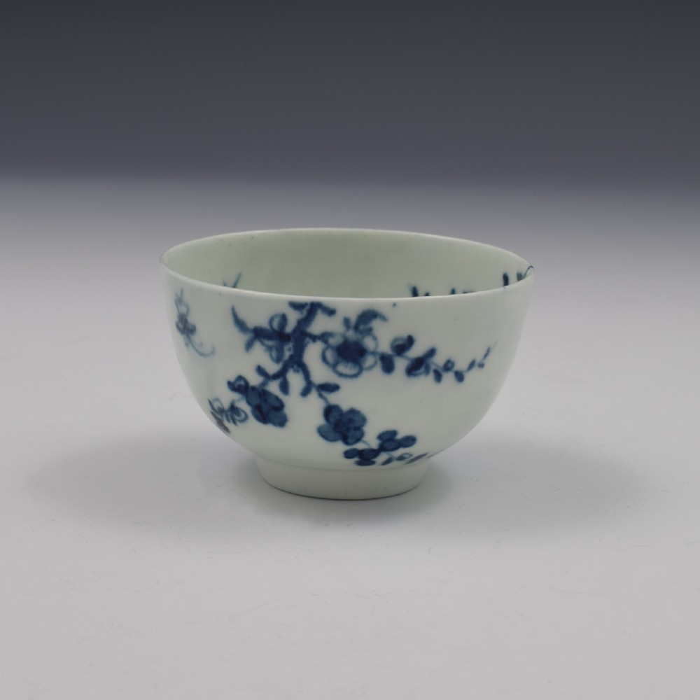 First Period Worcester Porcelain Prunus Root Tea Bowl & Saucer c.1760 View V