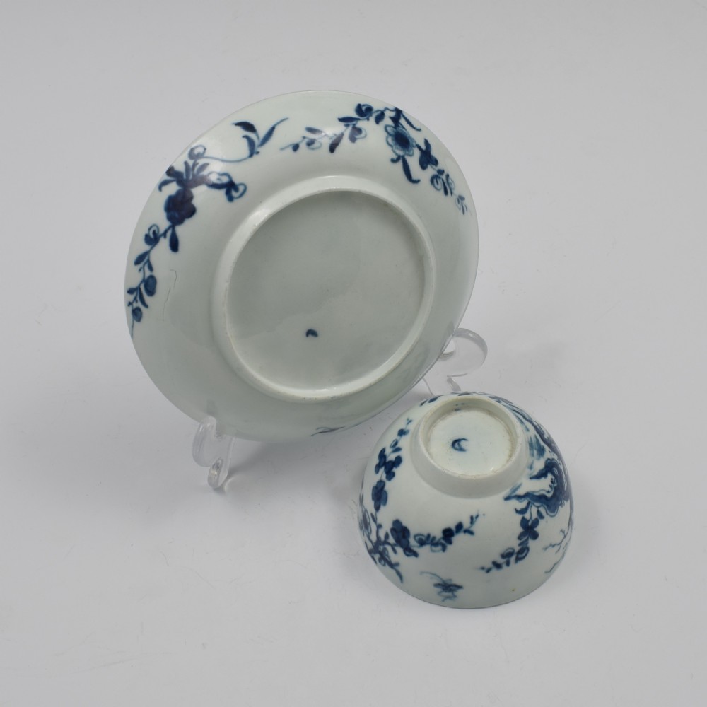 First Period Worcester Porcelain Prunus Root Tea Bowl & Saucer c.1760 View IX