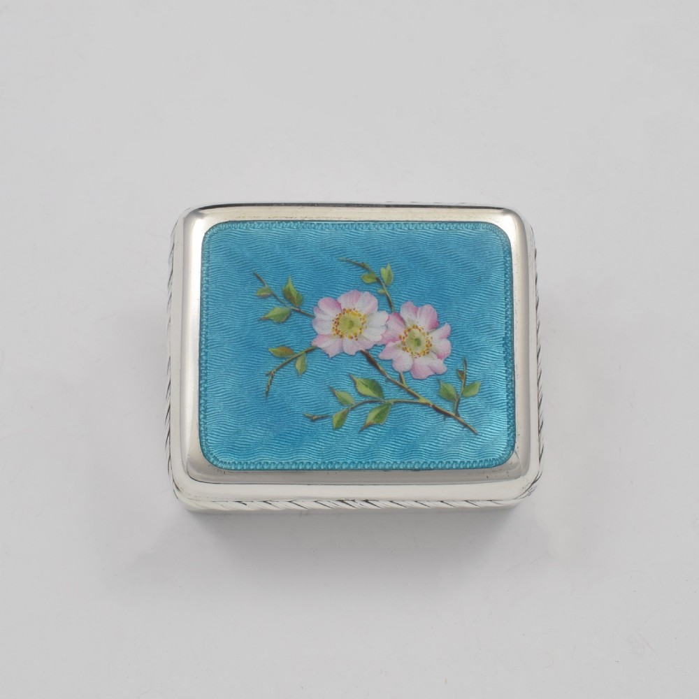 Edwardian English Silver & Guilloche Enamel Floral Trinket Box View II