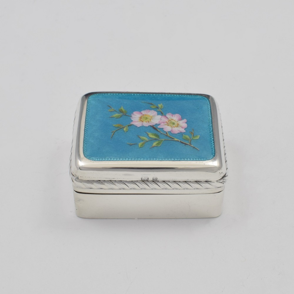 Edwardian English Silver & Guilloche Enamel Floral Trinket Box View IV