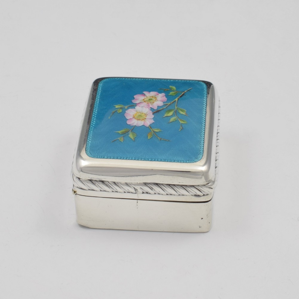 Edwardian English Silver & Guilloche Enamel Floral Trinket Box View V