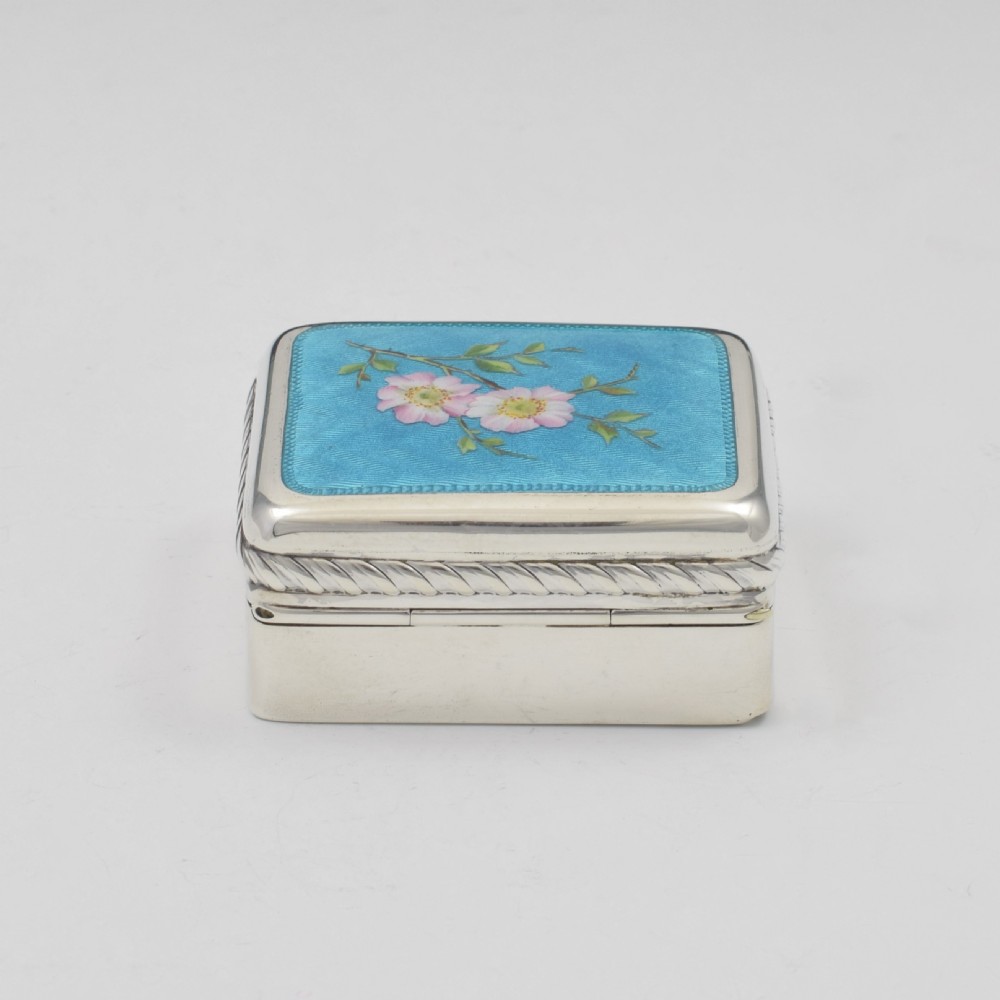 Edwardian English Silver & Guilloche Enamel Floral Trinket Box View VI