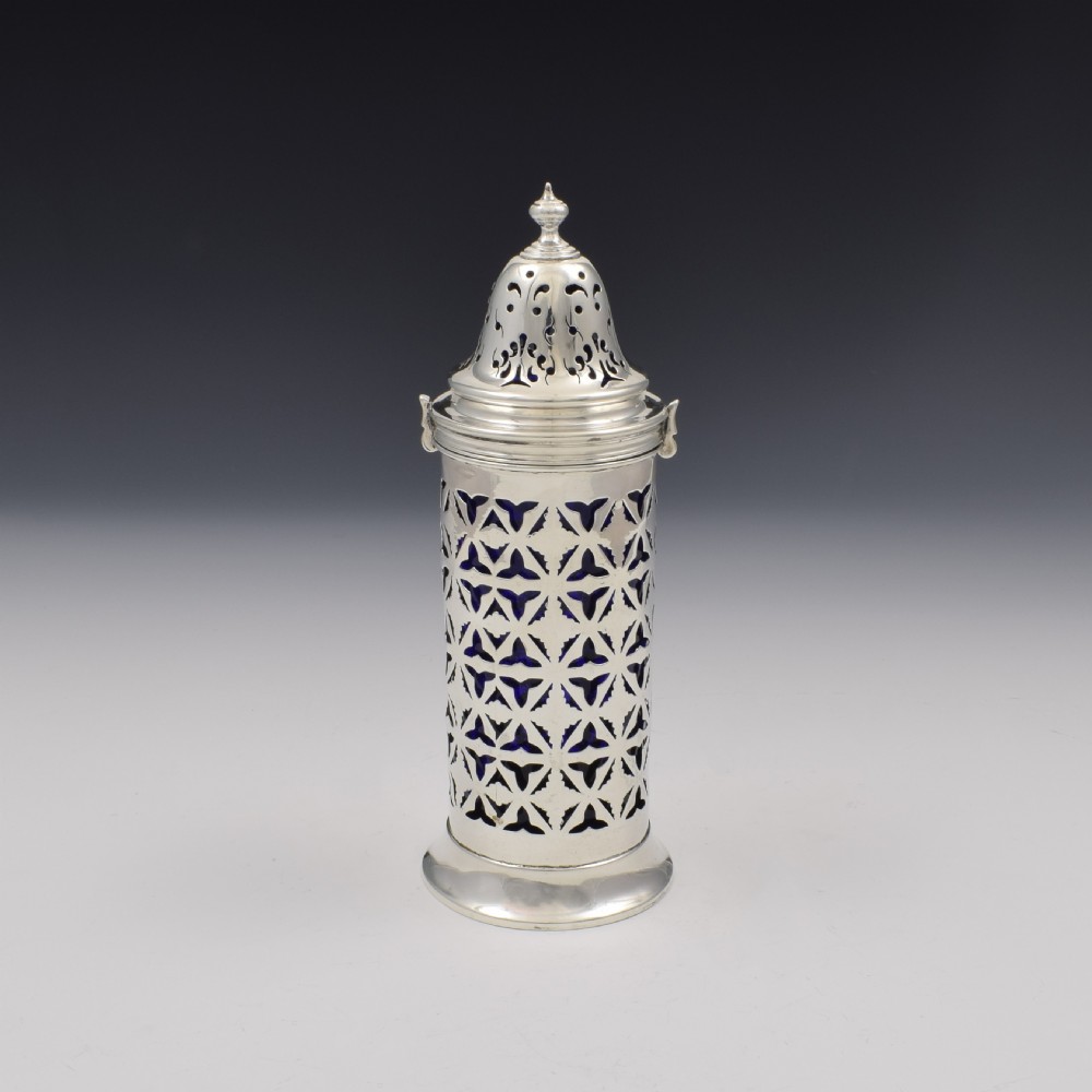 Edwardian Pierced Silver & Glass Lighthouse Sugar Caster