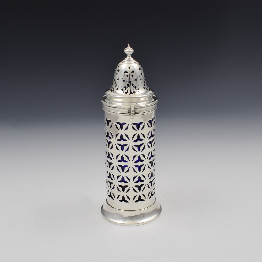 Edwardian Pierced Silver & Glass Lighthouse Sugar Caster View V