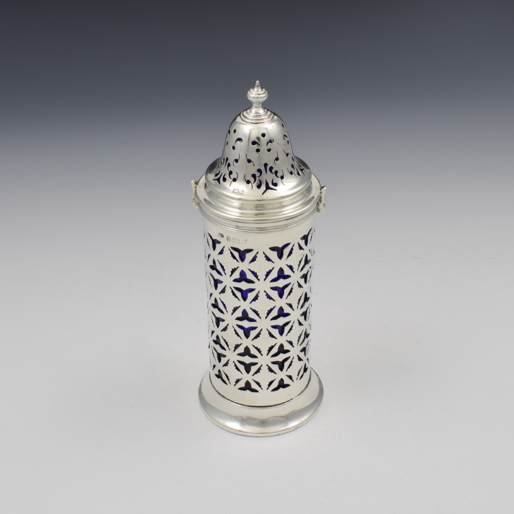 Edwardian Pierced Silver & Glass Lighthouse Sugar Caster View VI