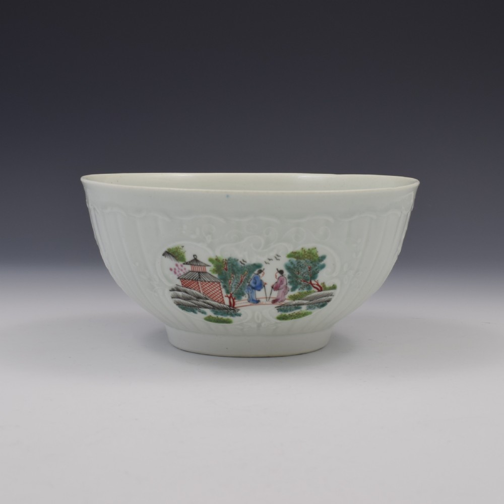 Early Period Worcester Porcelain Stag Hunt Moulded Slop Bowl c.1755 View III