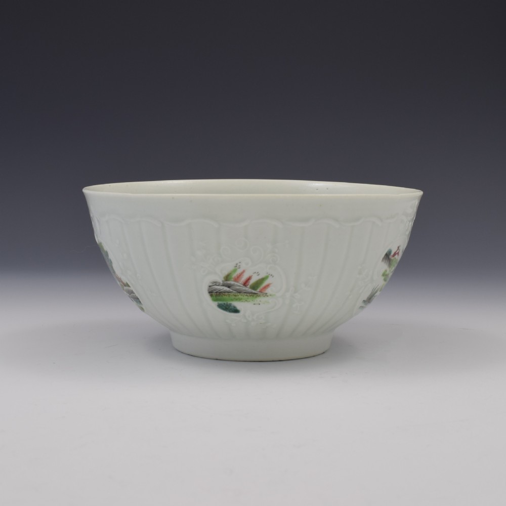 Early Period Worcester Porcelain Stag Hunt Moulded Slop Bowl c.1755 View IV