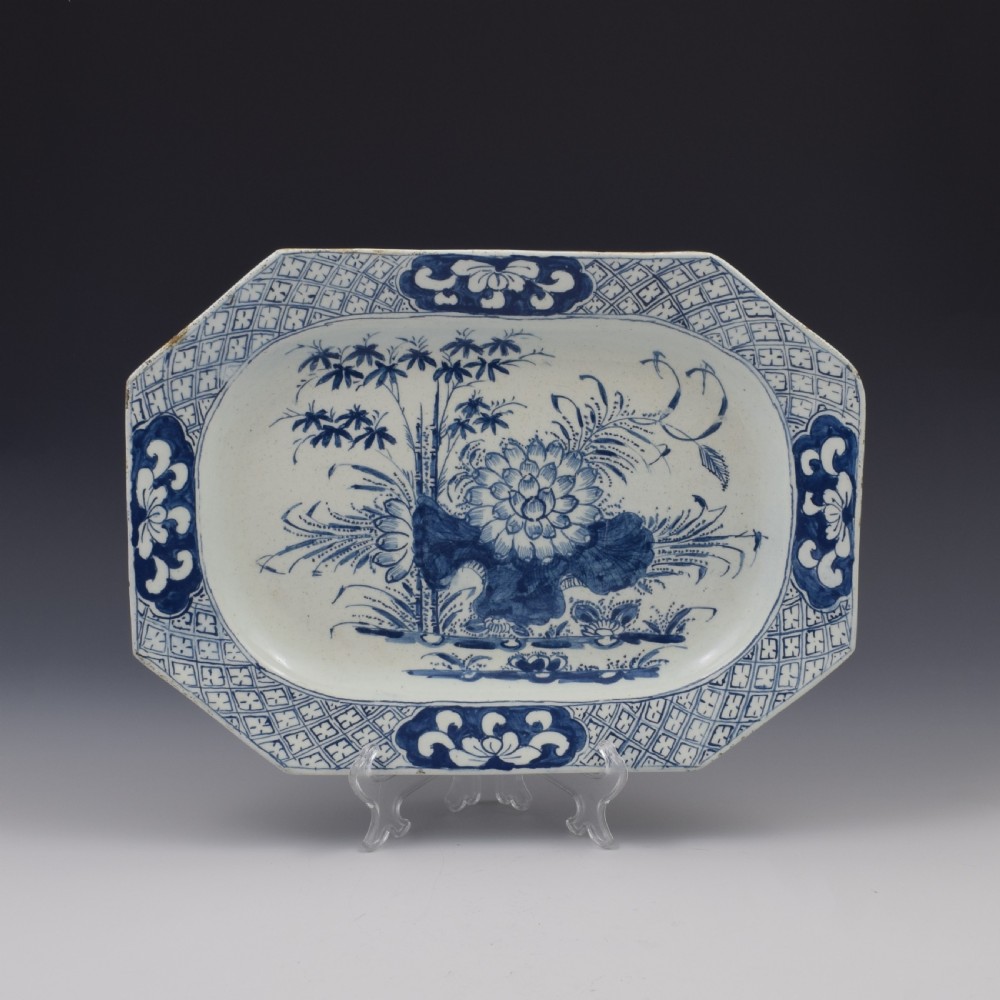 Large Bow Porcelain Lotus & Bamboo Octagonal Serving Dish c.1760