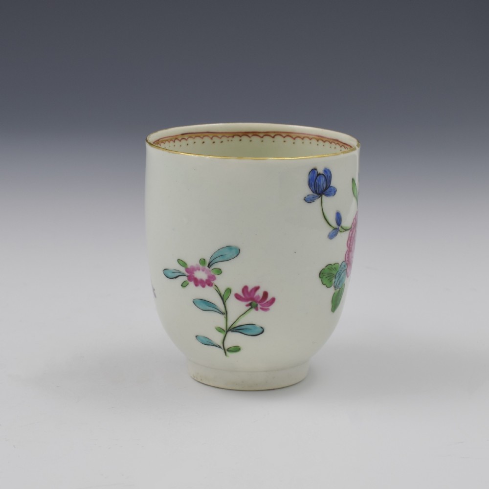 First Period Worcester Porcelain Floral Painted Coffee Cup c.1770 View II