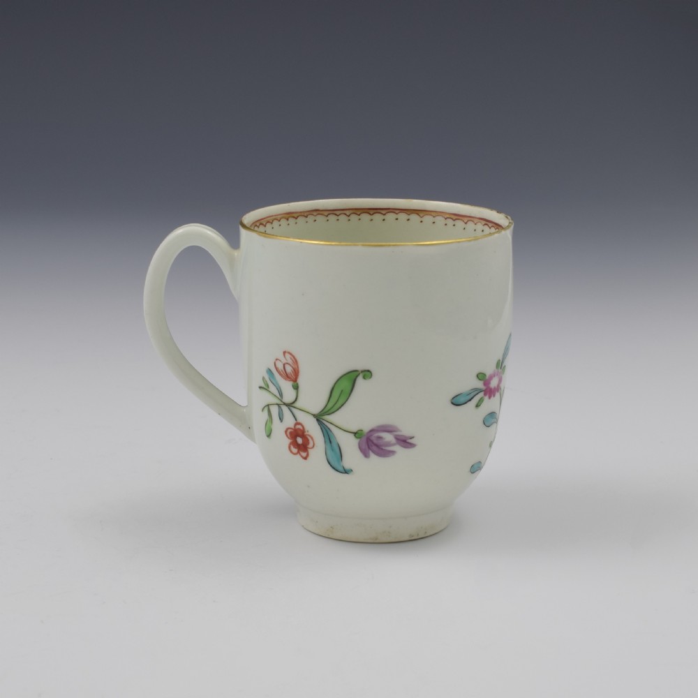 First Period Worcester Porcelain Floral Painted Coffee Cup c.1770 View III