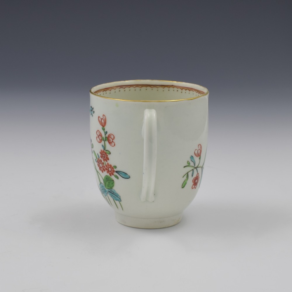 First Period Worcester Porcelain Floral Painted Coffee Cup c.1770 View IV