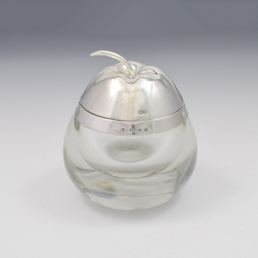 Unusual Victorian Sterling Silver & Glass Apple Sauce Pot / Preserve Jar