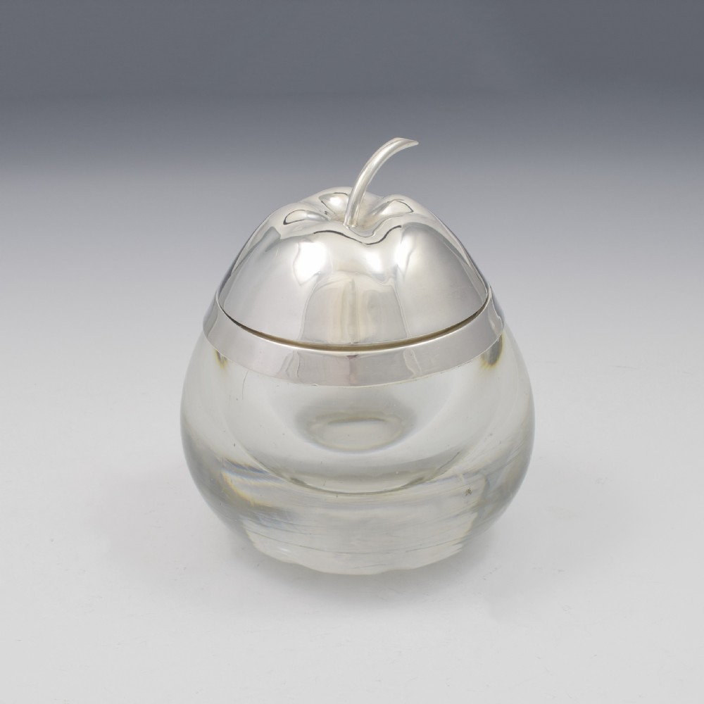 Unusual Victorian Sterling Silver & Glass Apple Sauce Pot / Preserve Jar View III