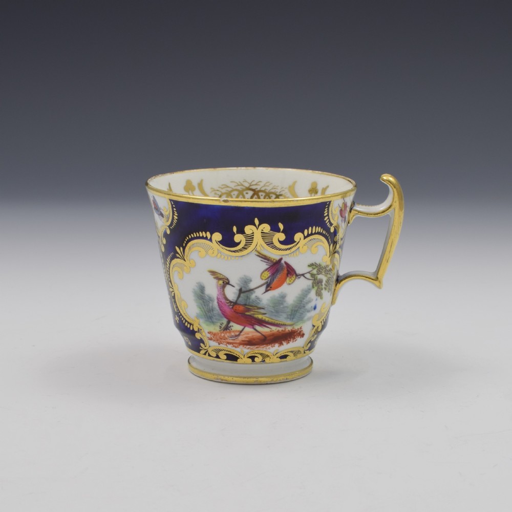 Coalport Porcelain Fancy Birds Coffee Cup & Saucer (A/F) c.1810 View V